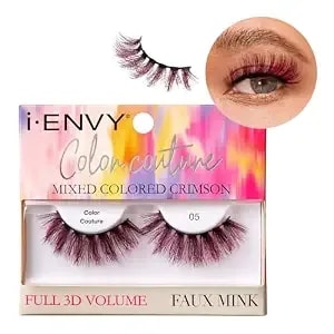 Ienvy False Eyelashes Faux Mink Color Couture Mixed Colored Lashes Maximum Fluffiness And Volume Fake Eyelashes (Mixed Crimson)