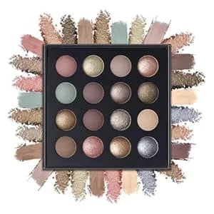 Baked Eyeshadow Makeup Palette - 16 Pigmented Soft Neutrals, Taupe Earth Tones & Smoky Shades With Glitter, Matte & Metallic Finishes, Long-Wear Blendable Eye Shadow Make Up Pallet For All Skin Tones