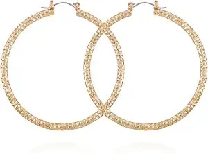 Guess Goldtone Textured Large Hoop Earrings