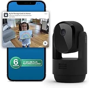 Arlo Essential Indoor Pan Tilt Security Camera 2k (2025 Release) + 6 Months Of Secure Plus Plan - Wired Plug-In Power, Person Recognition, Animal Detection, Auto Motion Tracking, 1 Cam, Black