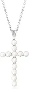 Ross-Simons 3.5-4mm Cultured Pearl Cross Pendant Necklace In Sterling Silver. 18 Inches