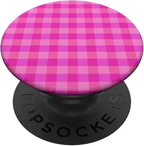 Popsockets Phone Grip - Bright Pink Gingham Popsockets Adhesive Popgrip