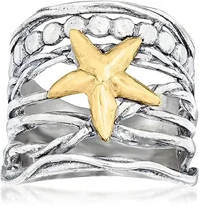 Ross-Simons Sterling Silver And 14kt Yellow Gold Multi-Row Starfish Ring