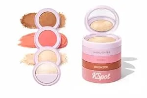 Kspot Mini 3-In-1 Face Makeup Set With Blush, Bronzer And Highlighter