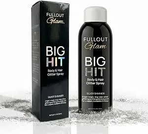 Full Out Glam Big Hit Silver Glitter Spray For Hair And Body, 5.07oz Bottle - Hair Glitter For Cheer, Dance, And Athletic Glam. Shimmer & Sparkle Body Spray. Fast-Drying, Non-Greasy Feel.