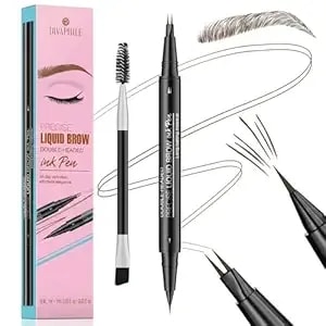Curved Eyebrow Pen 2-In-1 Eyeliner Pencil, Microblading Eyebrow Pen With Micro-Fork Tip & Brush Tip, Waterproof Brow Filler, Hair-Like Eyebrow Pencils For Women, Long Lasting，Brown