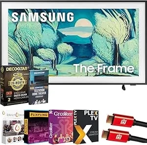 Samsung 50" The Frame LS03FA QLED 4K TV 2025 Art Mode, Vision AI - CPS Exclusive 26 Month Protection, 2X HDMI Cables, Premiere Movies Streaming & Deco Gear Complete Home Theater Beginner'S Guidebook