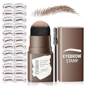 Eyebrow Stamp Stencil Kit - Eyebrow Powder With Brush Long-Lasting & Waterproof Brow Shaping Kit With 24 Reusable Thin & Thick Eyebrow Stencils For Natural Eyebrow Color (Medium Brown)