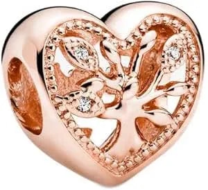 Pandora Openwork Family Tree Heart Charm - Gift For Her - Compatible Moments Rose With Cubic Zirconia - With Gift Box