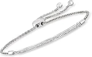 Ross-Simons 0.15 Ct. T.W. Diamond Bar Bolo Bracelet In Sterling Silver