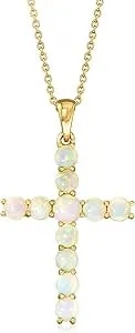 Ross-Simons Ethiopian Opal Cross Pendant Necklace In 18kt Gold Over Sterling