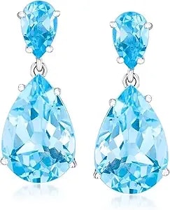 Ross-Simons 14.00 Ct. T.W. Blue Topaz Drop Earrings In Sterling Silver