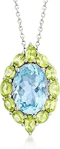 Ross-Simons 6.25 Carat Sky Blue Topaz And 2.00 Ct. T.W. Peridot Pendant Necklace In Sterling Silver. 18 Inches