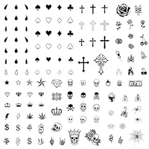 Los Vatos Finger And Face Temporary Tattoos - Chicano Cholo Chola Finger Tattoos For Men And Women. Small Cross, Teardrop, Gangsta Tears, Thug Prison Fake Tattoos For Halloween, Tatuajes Temporales