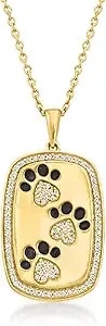 Ross-Simons 0.20 Ct. T.W. Diamond Paw Print Pendant Necklace With Black Enamel In 18kt Gold Over Sterling