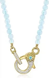 Ross-Simons 50.00 Ct. T.W. Aquamarine Bead And .11 Ct. T.W. Diamond Lobster Clasp Necklace With Single Swiss Blue Topaz In 18kt Gold Over Sterling
