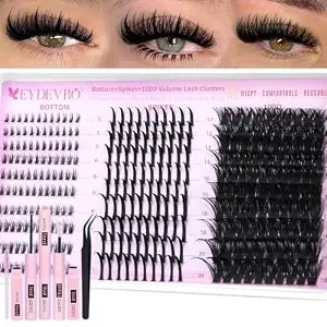Eydevro Volume Eyelash Clusters Kit 100d Lash Clusters With Spikes Lash Extension Kit Bottom Lashes Wispy Cluster Eyelash Extensions 300 Pcs Spiky Lash Clusters Kit Lash Bond And Seal Tweezers Brushes