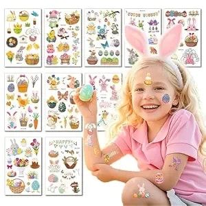Easter Temporary Tattoos — 10 Sheets 150+Pcs Tattoos Stickers With Bunny Egg Chick Design, Spring Party Favor Decorations & Basket Stuffers, Waterproof Face & Body Tattoos For Adults & Teens