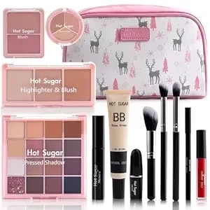 Hot Sugar Travel Makeup Kit All In One, Makeup Kit For Women Full Kit, Makeup Gift Set For Beginners And Professionals With Cosmetic Bag (Pink)