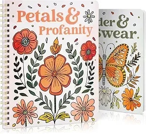 Beautiful Coloring Book Set Of 2 For Adult Relaxation With Floral Designs - Funny Coloring Books With A Lot Of Laughs - The Perfect Stress Relieving Gift For Women And Friends