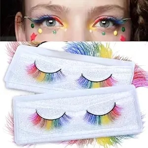 2pairs Rainbow Eyelashes Colored Lashes Cateye Eyelashes Fluffy Wispy Fake Lashes 3d Natural Look Synthetic Eye Lashes Extension For Lgbt Gay Pride Day Halloween Cosplay Party Makeup Tools