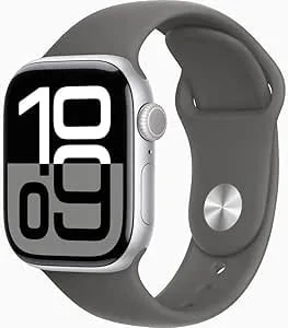 Apple Watch Series 10 [GPS + Cellular, 42mm] - Silver Aluminum Case With Stone Gray Sport Band, S/M (Renewed)