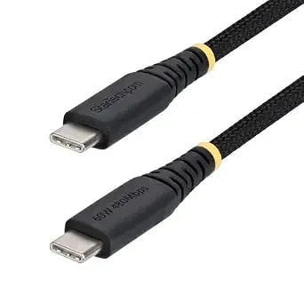 Startech 1ft/30cm Usb-C To Usb-C Braided Charging Cable (usb2cc1ftncbr) - Usb 2.0, Rugged Nylon And Tpe Jacket, Dual-Layer, Laptop, Male To Male, Black, Charge And Sync, 480mbps, No Video, 60w Pd