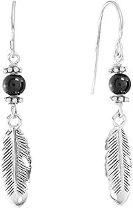 Amazon Essentials Sterling Silver Western Feather Beaded Drop Earrings