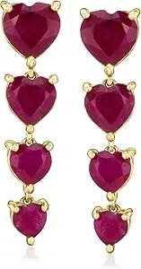 Ross-Simons 8.75 Ct. T.W. Ruby Heart Linear Drop Earrings In 18kt Gold Over Sterling