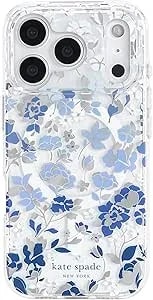 Kate Spade New York Iphone 17 Pro Case - Compatible With Magsafe - Designer Phone Case - Flowerbed Blue Gems