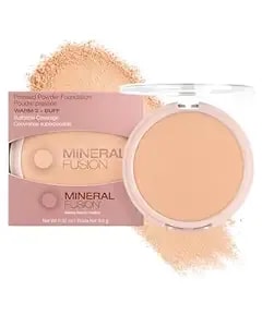 Mineral Fusion Pressed Powder Foundation - Matte Finish Face Powder For Medium Skin With Yellow Undertones - Age Defying Natural Makeup - Talc Free, Vegan, Hypoallergenic (Warm 2)