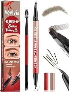 Vevivia Eyebrow Pencils For Women - Eyebrow Pen With 4d Brush-Tip & Curved Tip For Natural Fuller-Looking Brows, Precise Hair-Like Strokes For All Brow Types, Last All-Day Eyebrow Makeup, Dark Brown