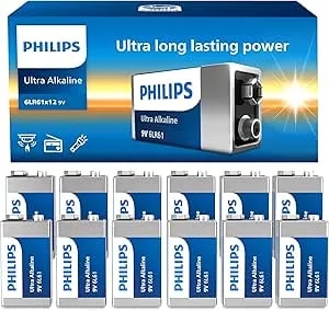 Philips 9v Batteries Alkaline 9 Volt Battery 12 Pack Ultra Long Lasting 9v Battery For Household And Office Devices Smoke Detector