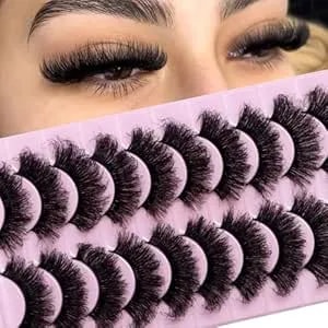 Mink Lashes Fluffy 20mm Stirps Lash Volume False Eyelashes 10 Pairs 8d Cat Eye Lashes D Curl Dramatic Soft Eyelash Big Long Lash Strips Lashes Pack That Look Like Extensions (b14-Fluffy Lashes)