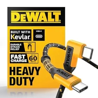 Dewalt Heavy Duty Right Angle Usb C Cable, 60w Usbc To Usbc Cable 90 Degree Type C For Iphone 17/16/15, Macbook Pro/Air Ipad Pro 2022/Air 5/Mini 6 Galaxy s24/s23/s22 Pixel 8/7 Switch, 6ft