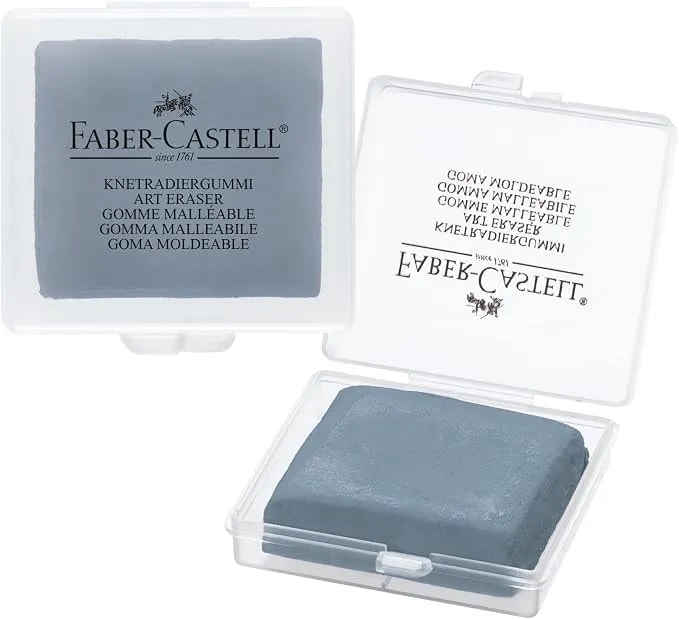 Faber-Castell Kneadable Eraser For Artists In Storage Case - Absorbent Kneaded Erasers, Art Eraser 1 Pack, Grey