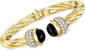 Ross-Simons Italian Onyx And 1.30 Ct. T.W. Cz Twisted Cuff Bracelet In 18kt Gold Over Sterling