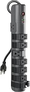 Belkin 8-Outlet Pivot-Plug Power Strip Surge Protector With 6ft Cord & Telephone Protection - Surge Protection For Up To 8 Devices - 1800 Joules Energy Rating - Gray