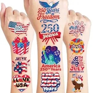 120 Pcs Pre-Cut Patriotic Temporary Tattoos (10 Sheets) - 250 United States Semiquincentennial Party Favors, 1776-2026 Independence Day Fake Tattoos For Kids Adults, Historic National Parade Supplies