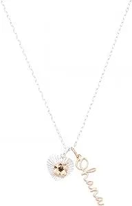 Disney Lilo & Stitch Rose Gold Two-Tone Ohana Heart Flower Pendant Necklace For Women, Silver Plated, 16"+2" Extender
