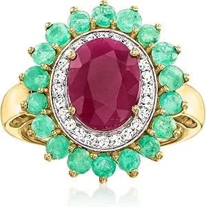 Ross-Simons 3.30 Carat Ruby Ring With 1.00 Ct. T.W. Emeralds And .19 Ct. T.W. Diamonds In 14kt Yellow Gold