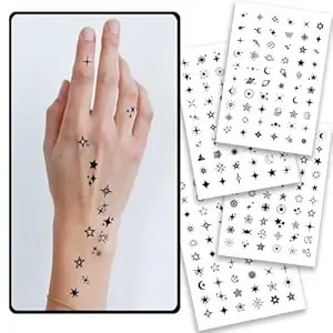 Charlent Stars Semi-Permanent Tattoos For Adult - 2 Weeks Long Last Small Fake Tattoos For Women Men Face Finger Neck Body/Fades Naturally/No Reflection/Waterproof/Realistic