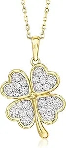 Ross-Simons 0.60 Ct. T.W. Cz 4-Leaf Clover Pendant Necklace In 18kt Gold Over Sterling. 18 Inches