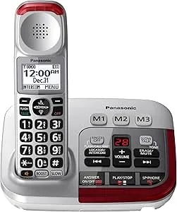 Panasonic 1 Handest Amplified Cordless Phone With Slow Talk, 50db Volume Boost, 112db Lound Visual Ringer, Hearing Aid Compatibility, Large Screen And Backlit Keypad - Kx-tgm450s (Silver)