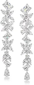 Ross-Simons Rhodium-Plated Floral Drop Earrings With 11.90 Ct. T.W. Czs