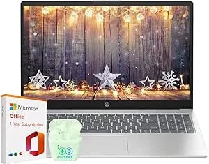 Hp 15.6" Business Laptop With Microsoft Office 365 With Copliot Ai & 1tb Onedrive, 32gb Ram 128gb Ssd, Quad-Cores Intel Processor, Windows 11, Plusera Earphones, Natural Silver