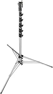 Manfrotto 24' Super Giant Aluminum Stand With Leveling Leg, 6 Section, 5 Riser, Maximum Load 22 Lbs., Chrome