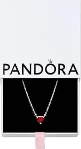 Pandora Sparkling Heart Halo Pendant Collier Necklace - Adjustable Necklace - Stunning Women'S Jewelry - Gift For Her - Sterling Silver With Red Crystal - With Gift Box - 17.7"