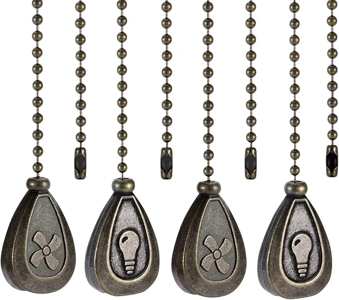 4 Pack Bronzed Ceiling Fan Pull Chain Extension, 12'' Decor Light Fans Icon - Classic Drop Shaped Pendant Pull Chains For Ceiling Fans And Lights, Fan Pulls Extenders With Connector (2 Light And 2 Fan)