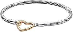 Pandora Moments Heart Closure Snake Chain Bracelet - Compatible Moments Charms - Gift For Her - Sterling Silver Shine With Cubic Zirconia - With Gift Box